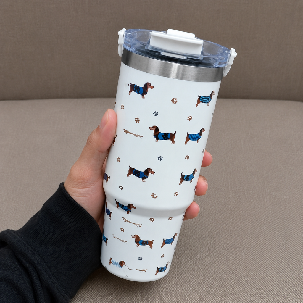 Insulated Tumbler with Ribbon Design - Cream (YM2202)