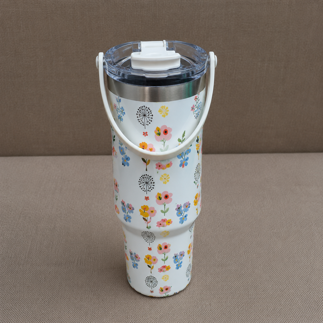 Insulated Tumbler with Cream and Ribbon Design (YM2202)