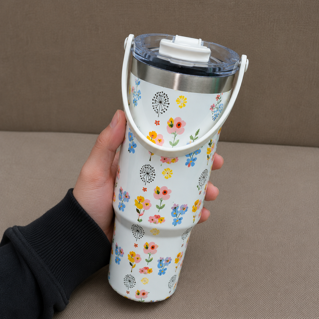 Insulated Tumbler with Cream and Ribbon Design (YM2202)