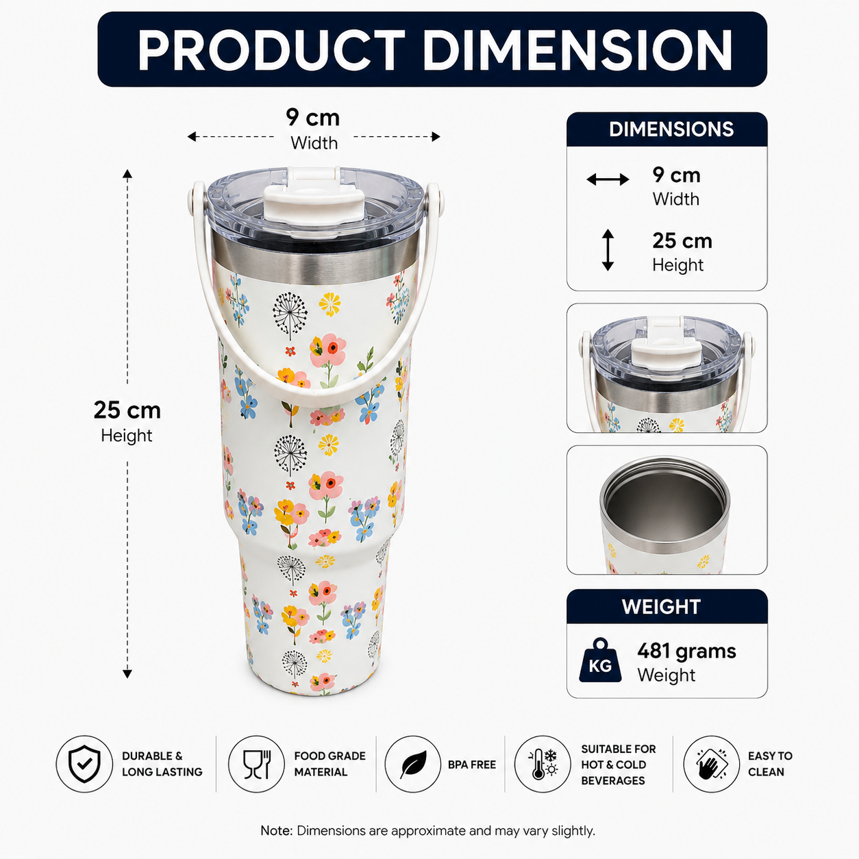 Insulated Tumbler with Cream and Ribbon Design (YM2202)
