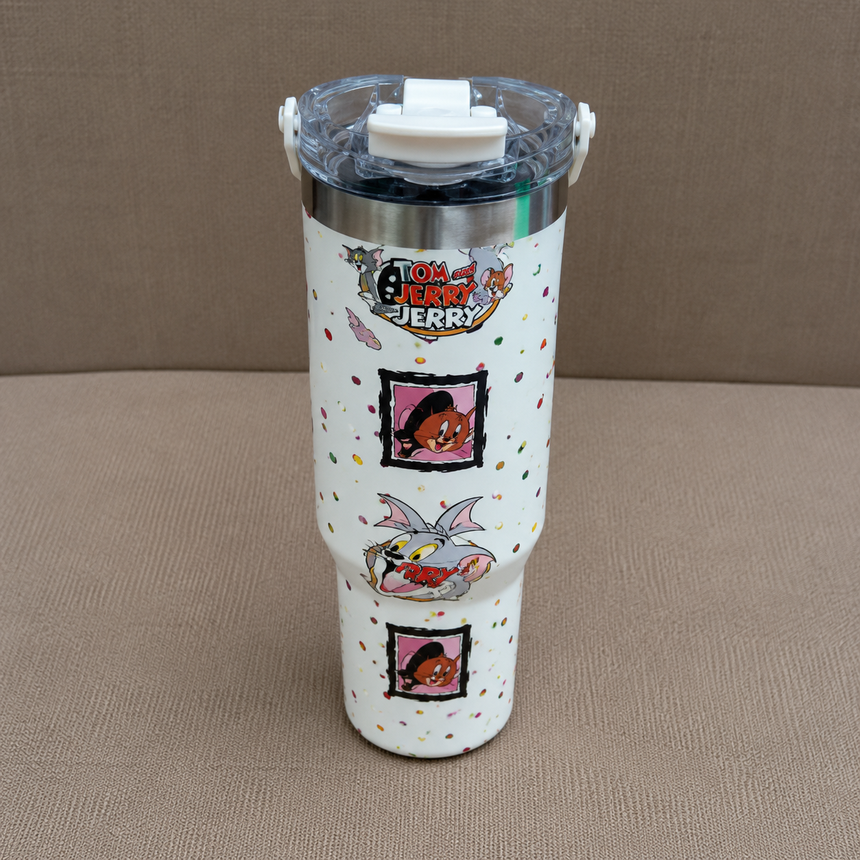 Insulated Tumbler with Cream & Ribbon Design (YM2202)
