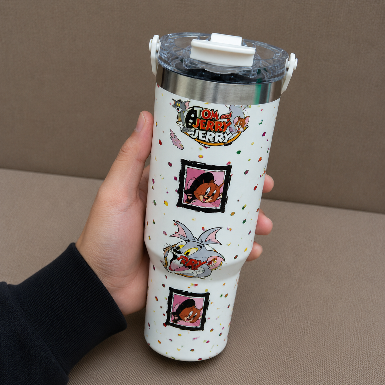 Insulated Tumbler with Cream & Ribbon Design (YM2202)
