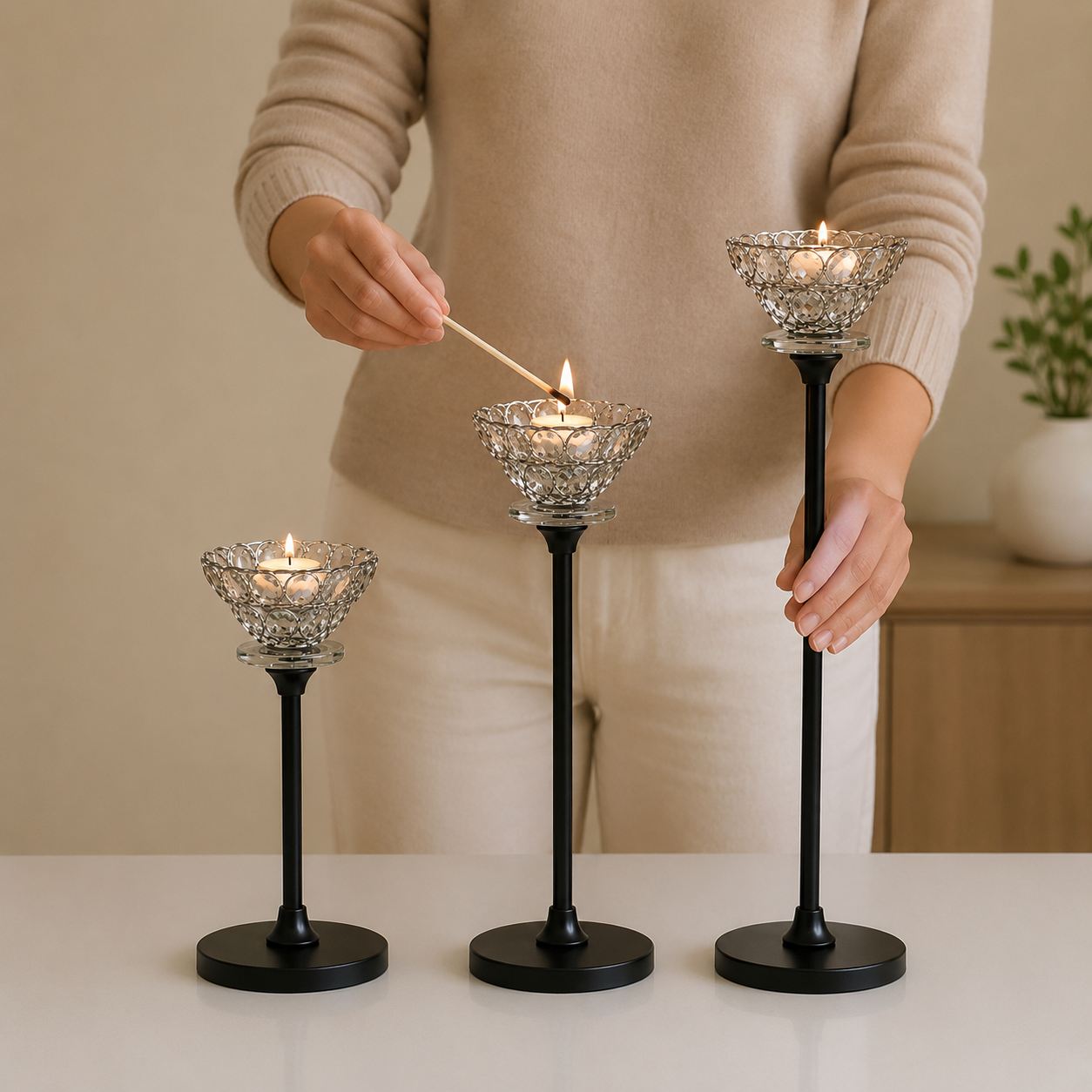 Crystal Glass Candle Holder Stand Set(YM2287)