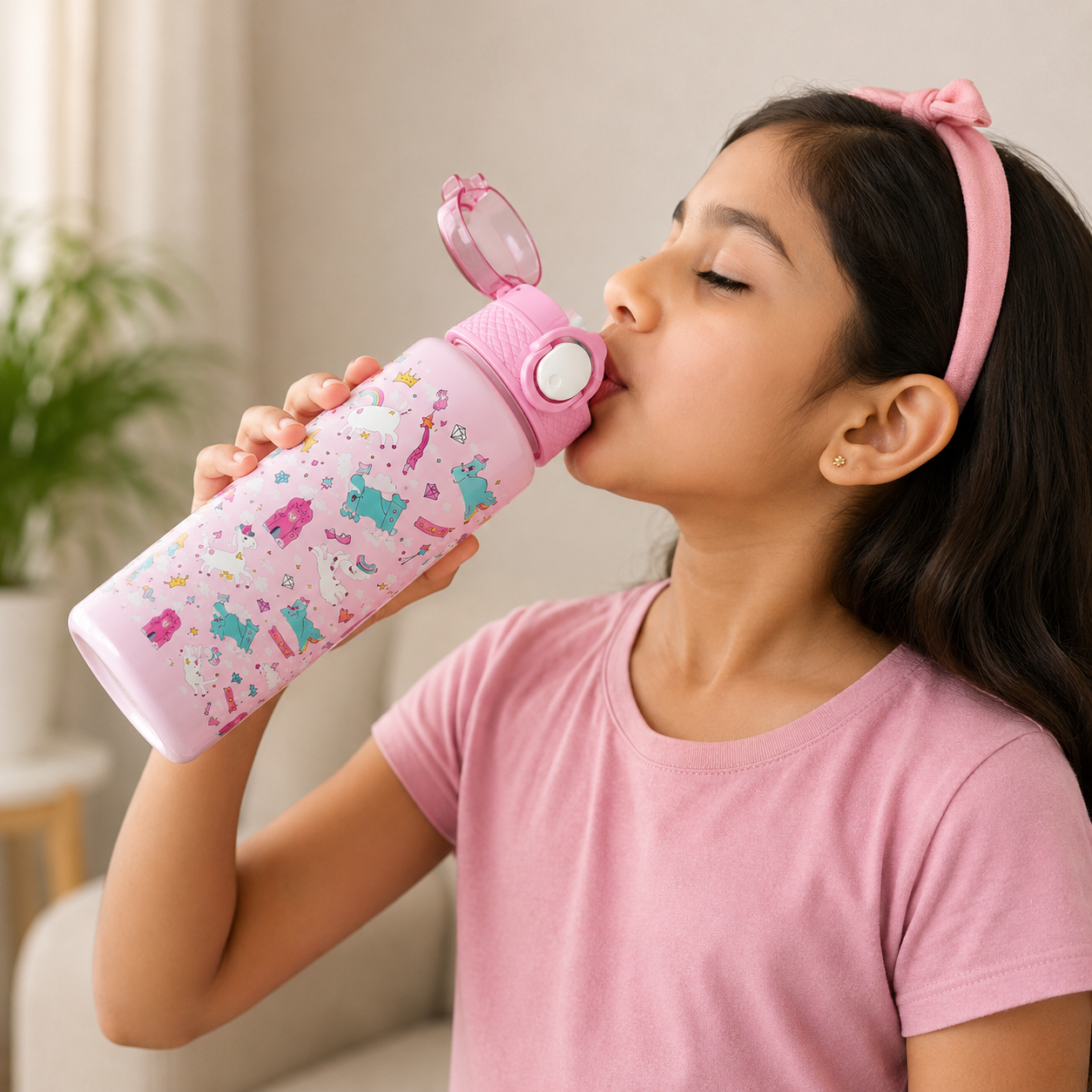 Kids Lightweight Sports Water Bottle with Flip Lid - Pink (YM633)
