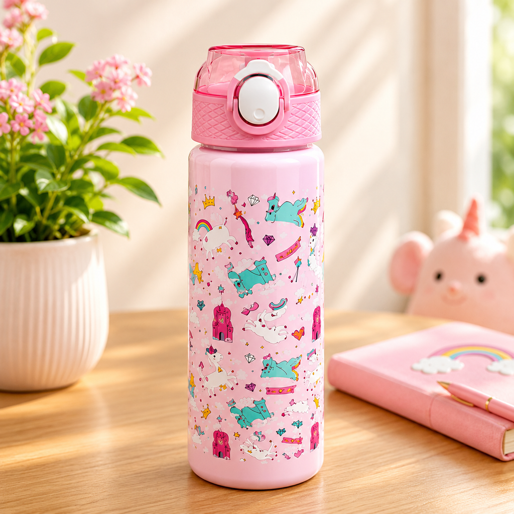 Kids Lightweight Sports Water Bottle with Flip Lid - Pink (YM633)