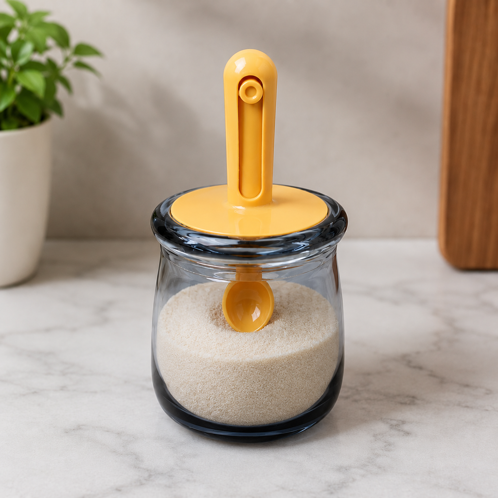 Glass Seasoning Jar with Spoon Orange (YM1363)