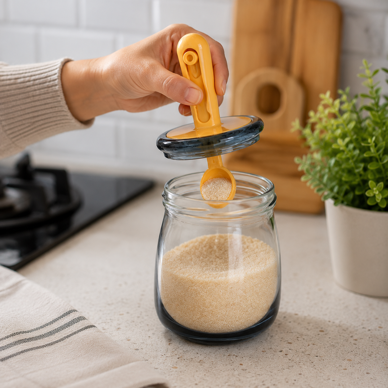 Glass Seasoning Jar with Spoon Orange (YM1363)