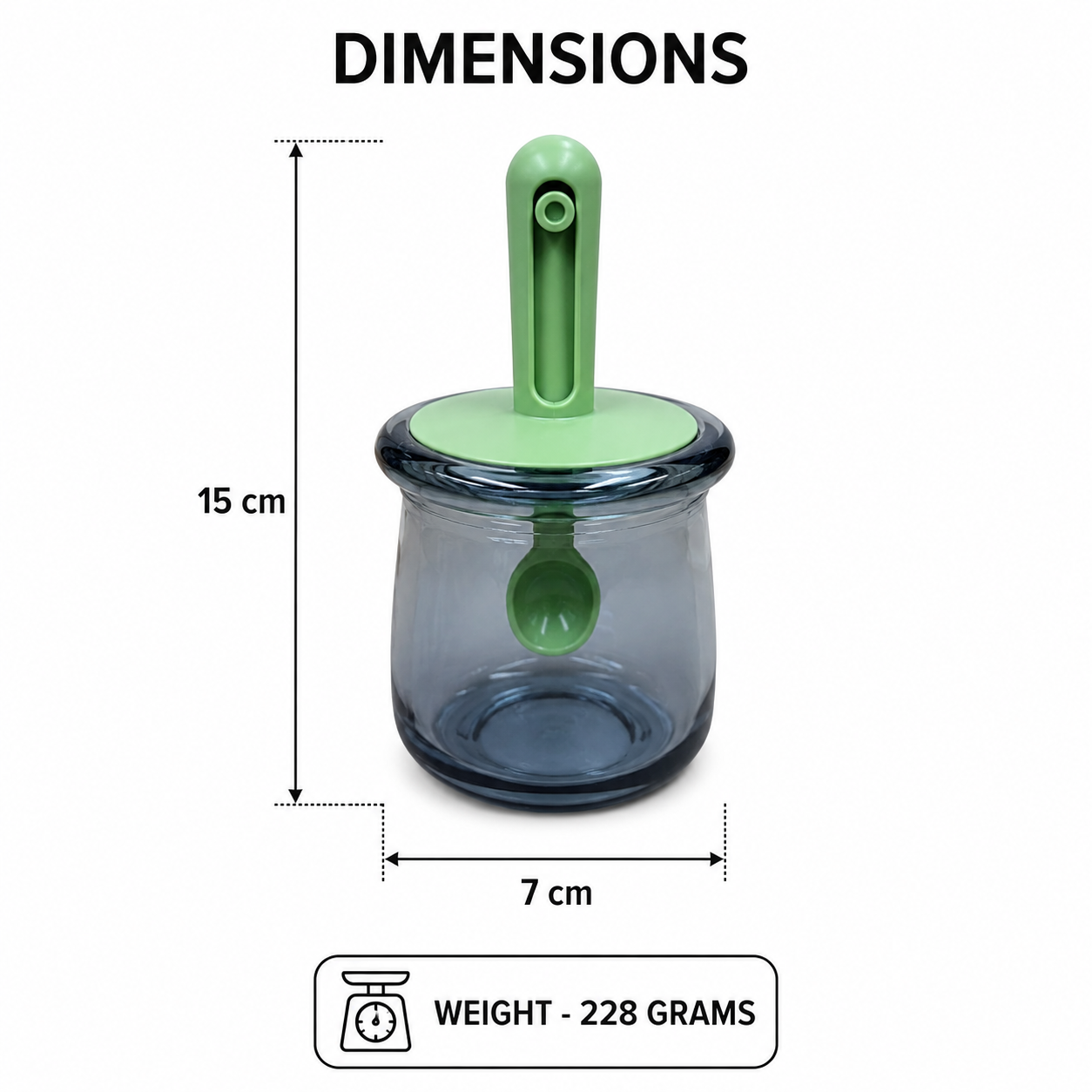 Glass Seasoning Jar with Spoon Green (YM1363)