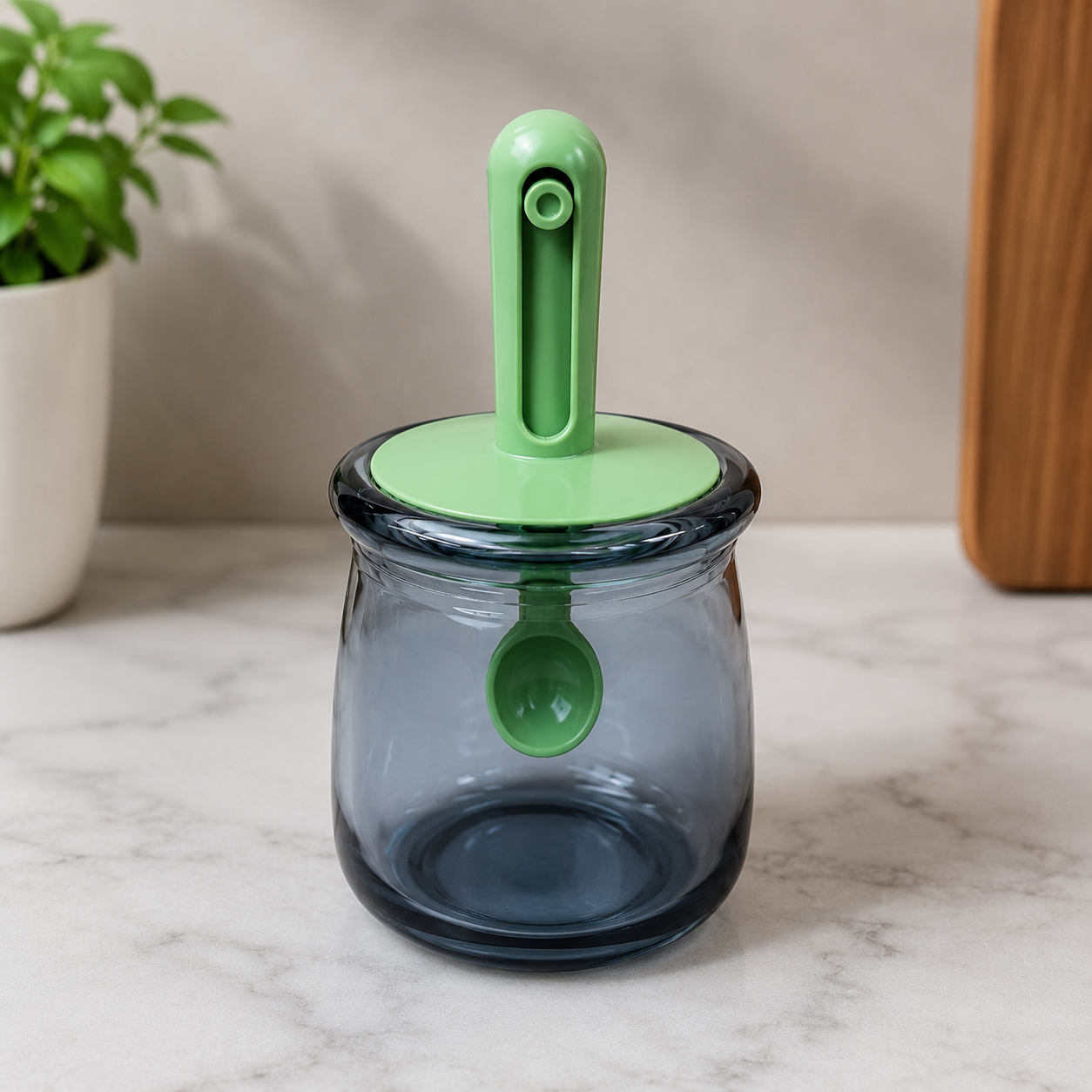 Glass Seasoning Jar with Spoon Green (YM1363)