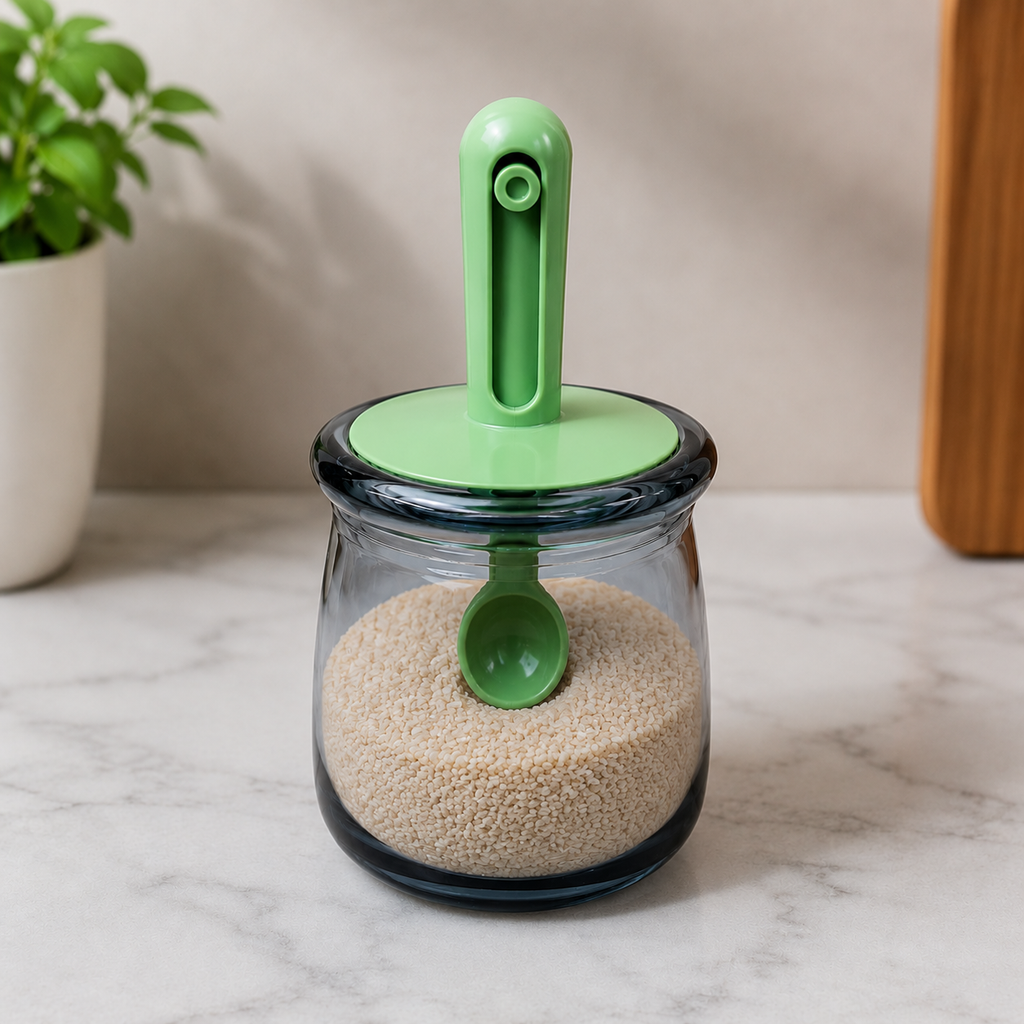 Glass Seasoning Jar with Spoon Green (YM1363)