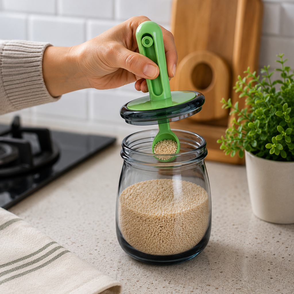 Glass Seasoning Jar with Spoon Green (YM1363)