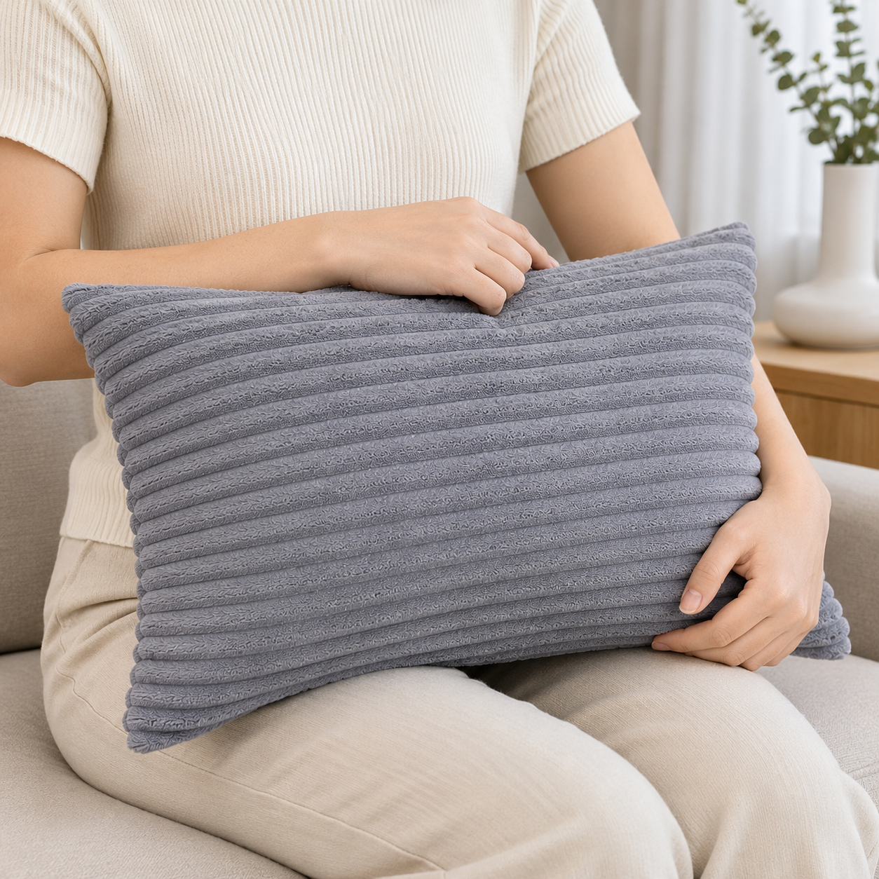 Grey Ribbed Decorative Cushion(YM1864)
