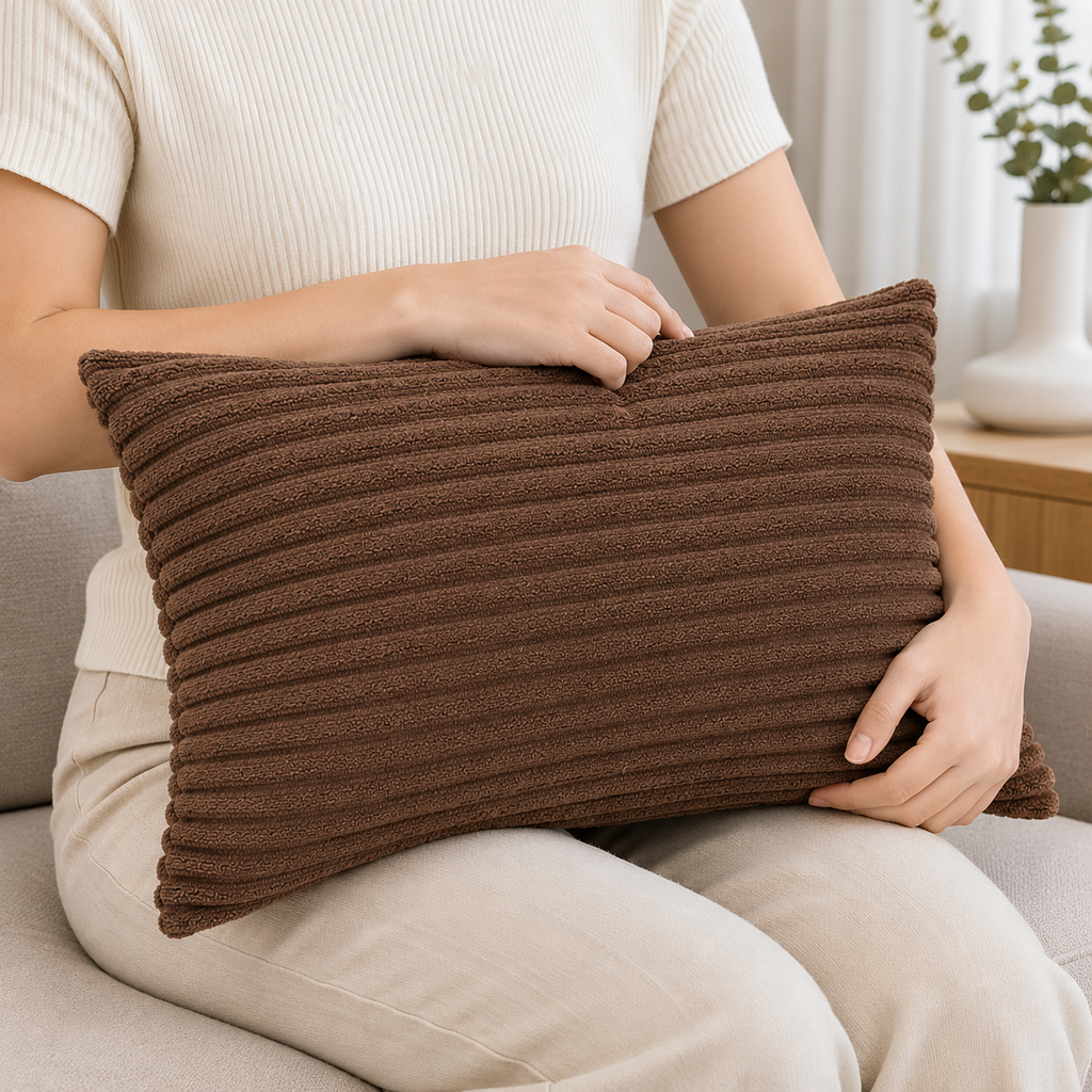 Brown Ribbed Decorative Cushion(YM1864)