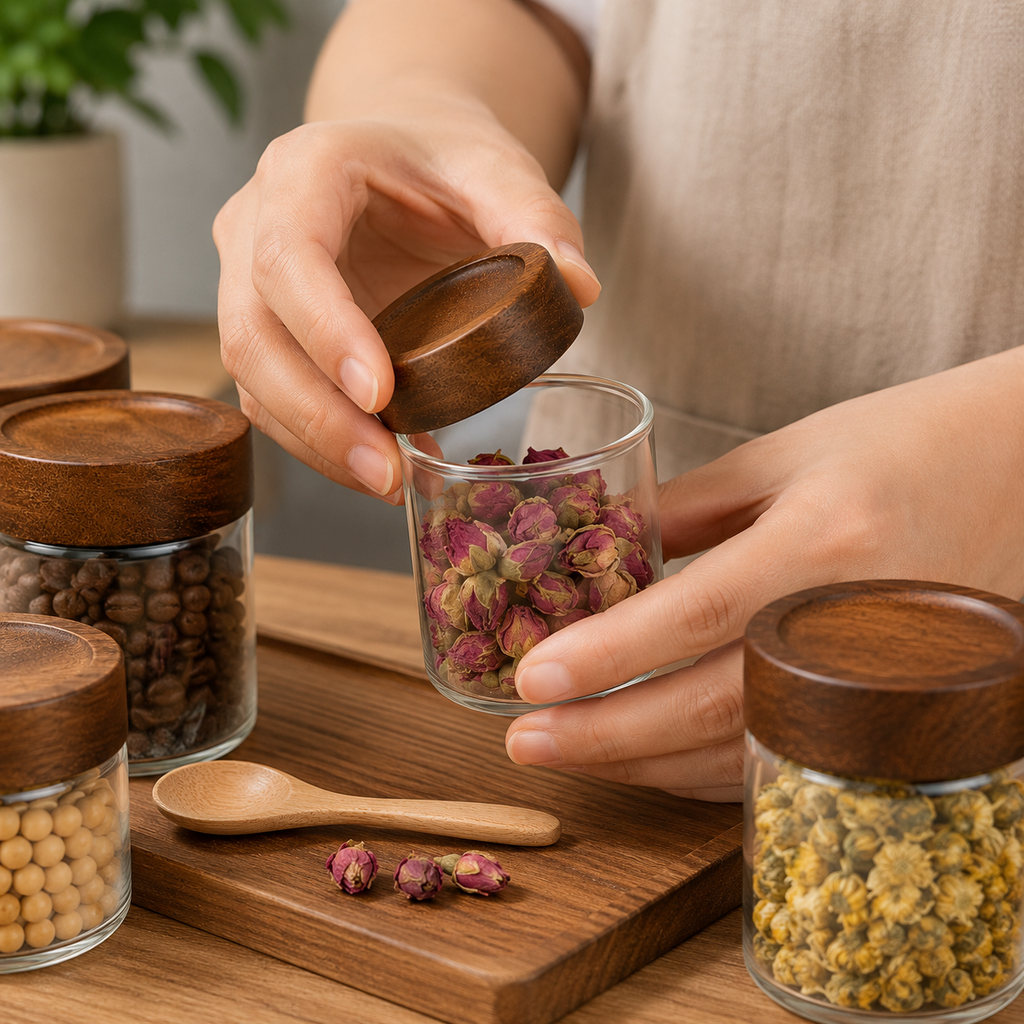Glass Storage Jar with Wooden Lid(YM1706)