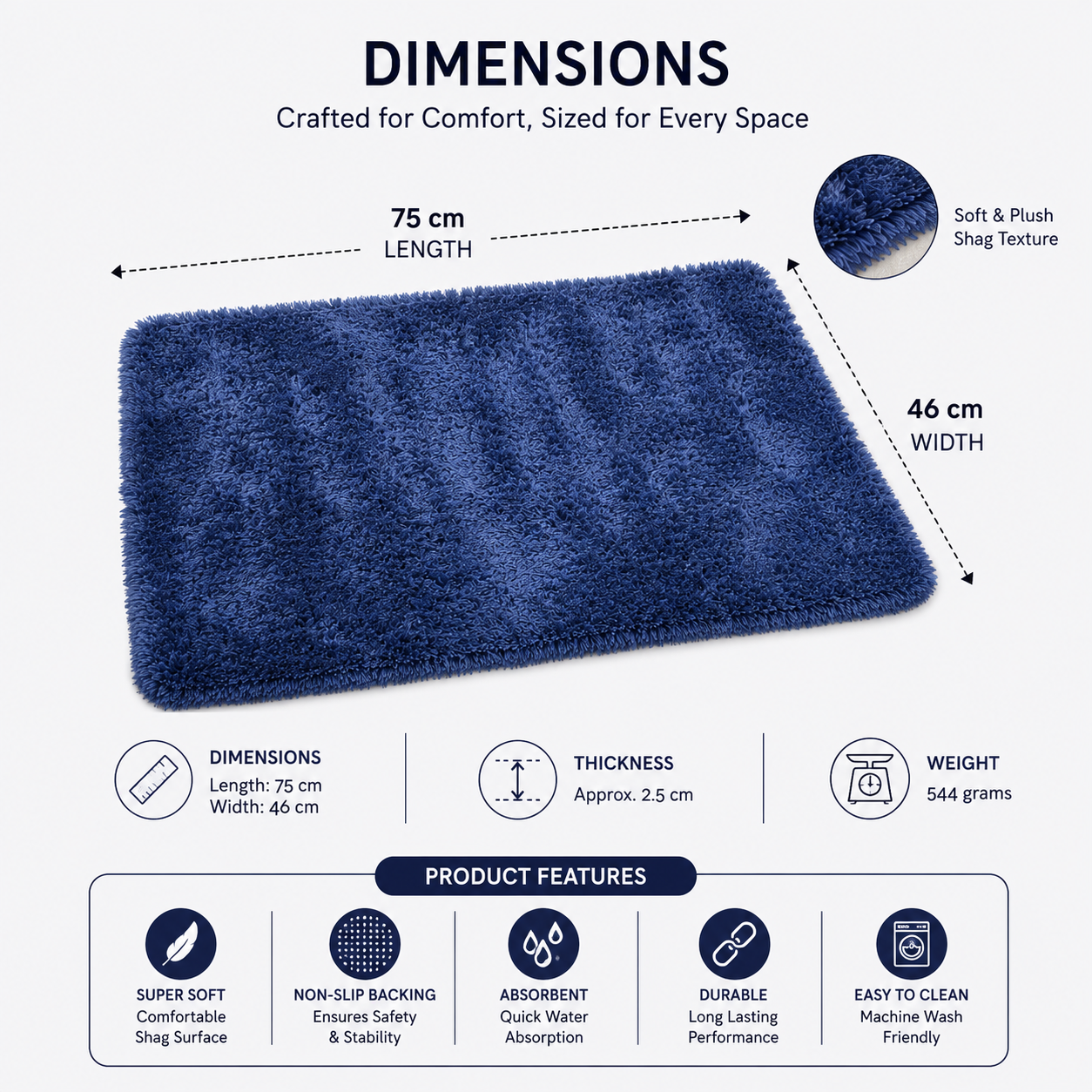 Dark Blue Plush Floor Mat (YM2586)