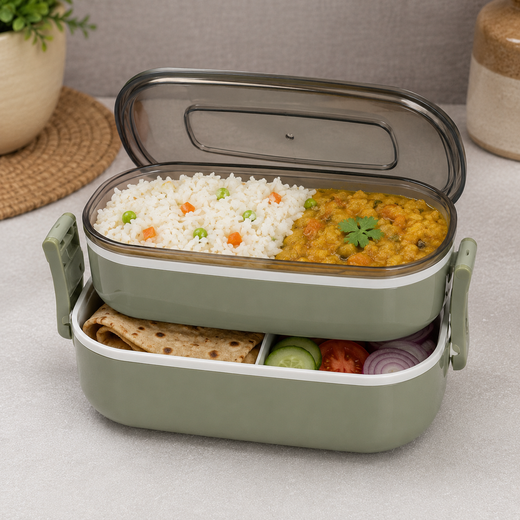 Double Layer Airtight Lunch Box - Sage Green (YM689)