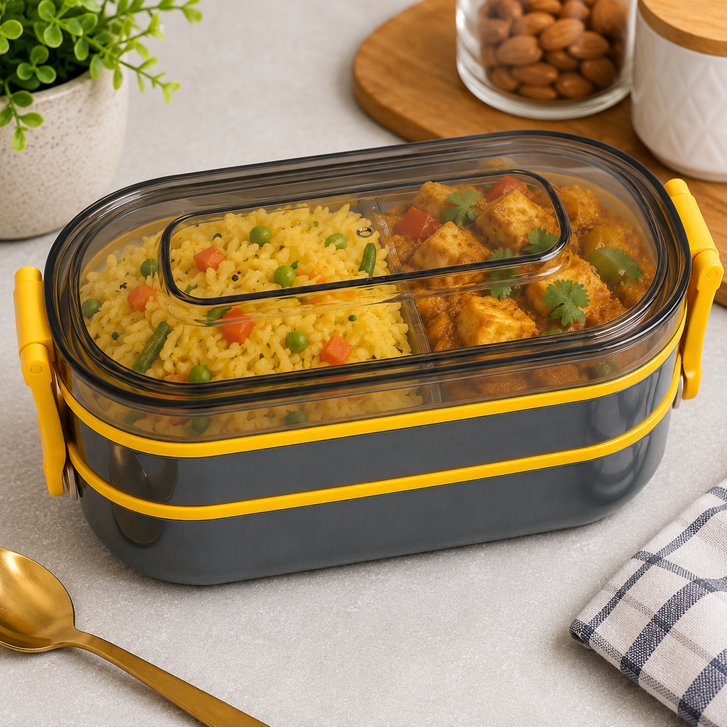 Double Layer Airtight Lunch Box - Yellow (YM689)
