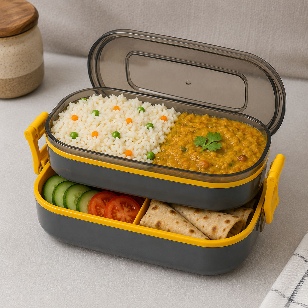Double Layer Airtight Lunch Box - Yellow (YM689)