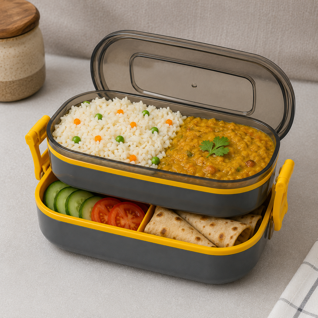 Double Layer Airtight Lunch Box - Yellow (YM689)