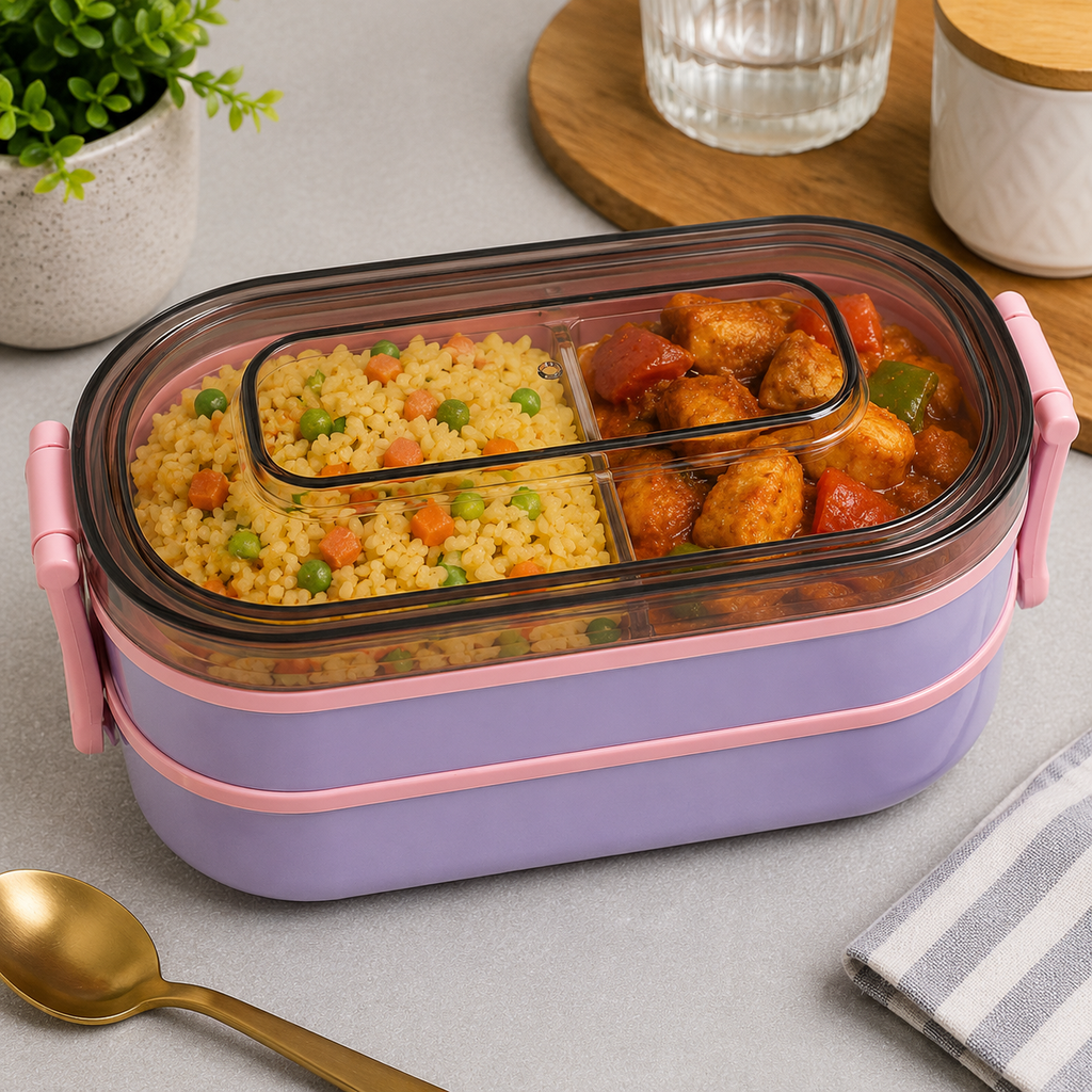 Double Layer Airtight Lunch Box - Pink (YM689)