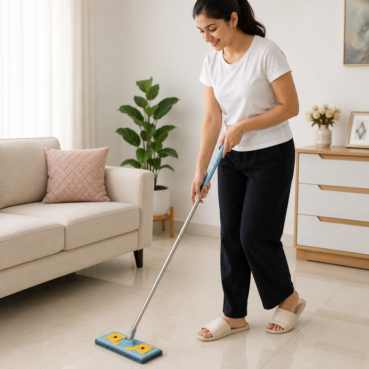 Flat Mop with Long Handle (YM345)