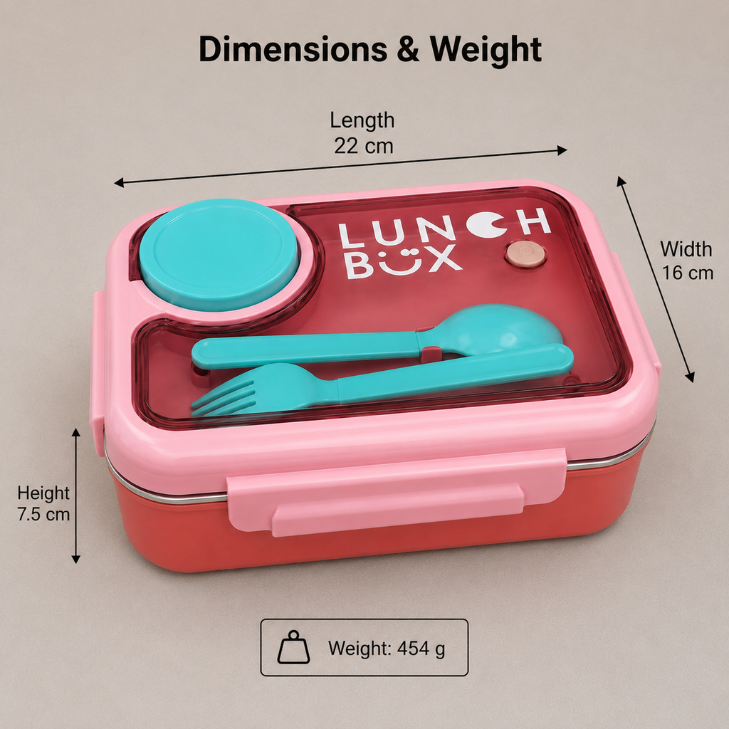 Stainless Steel Red Kids Lunch Box with Spoon & Fork(YM2169)