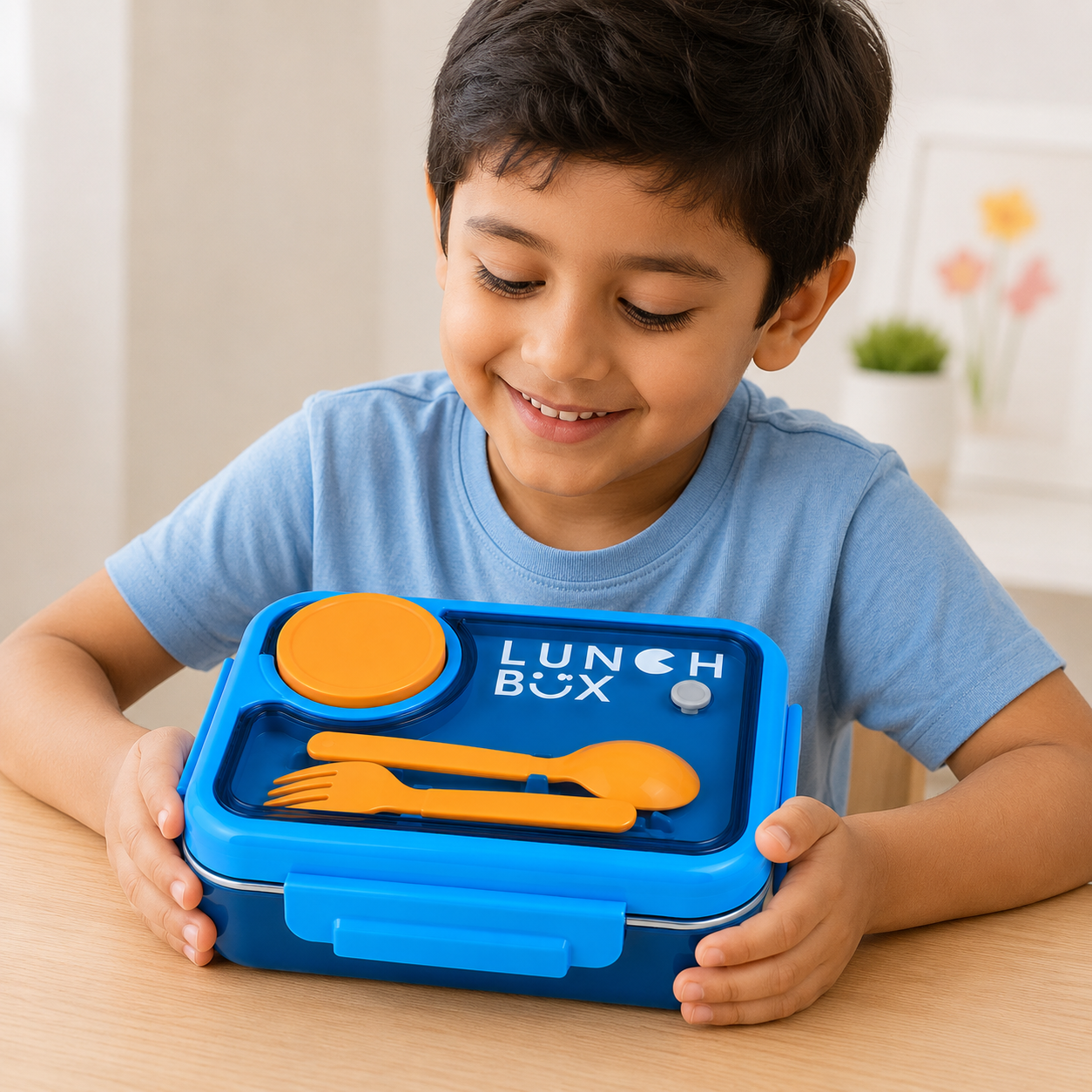 Dark Blue Kids Lunch Box with Spoon with Fork(YM2169)