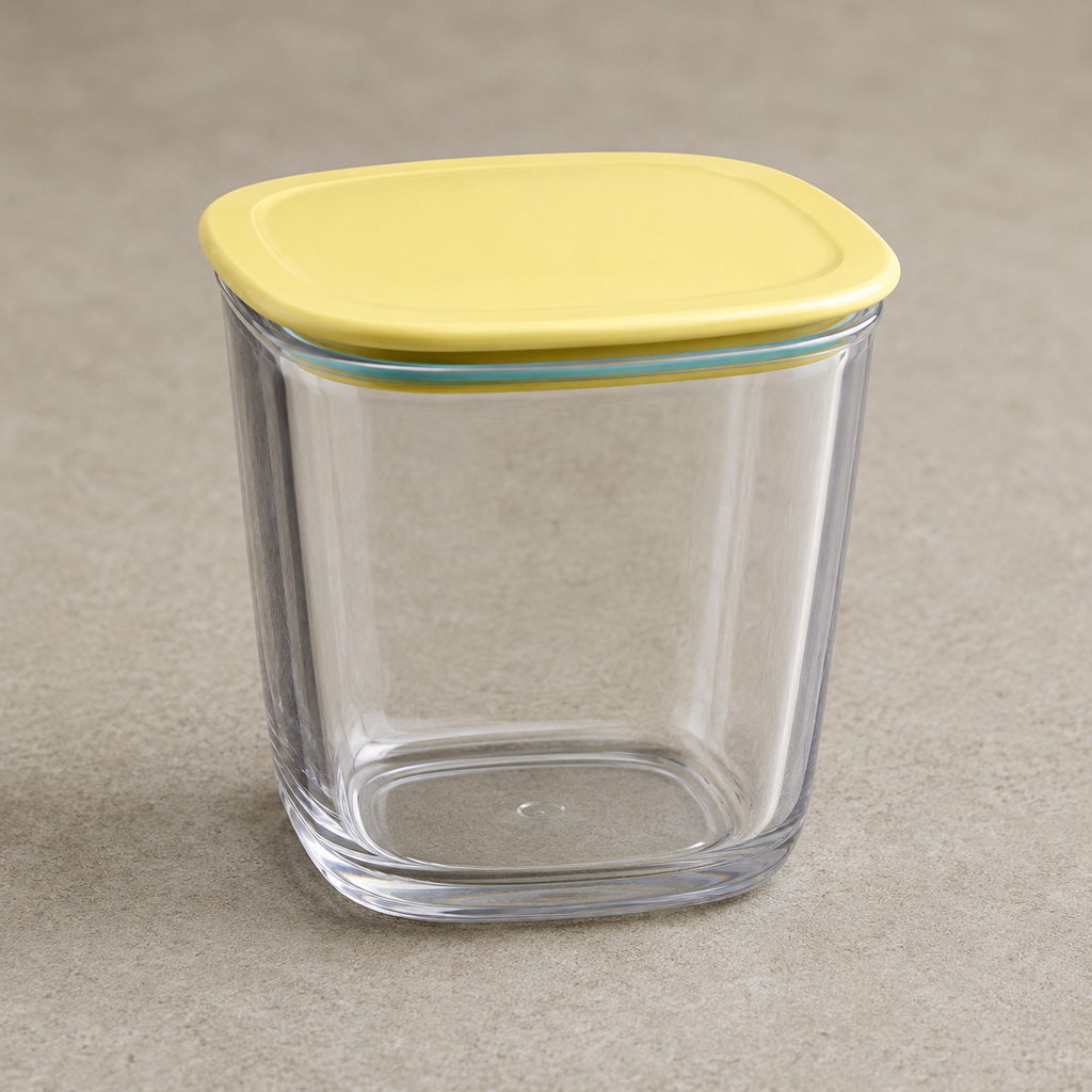 Square Airtight Food Storage Container with Yellow Lid - 500ml (YM2136)