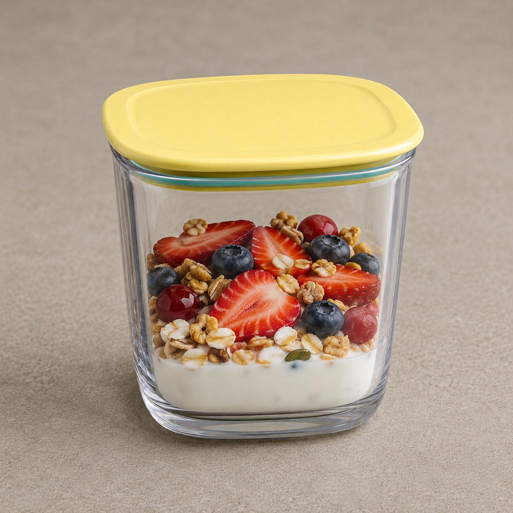 Square Airtight Food Storage Container with Yellow Lid - 500ml (YM2136)