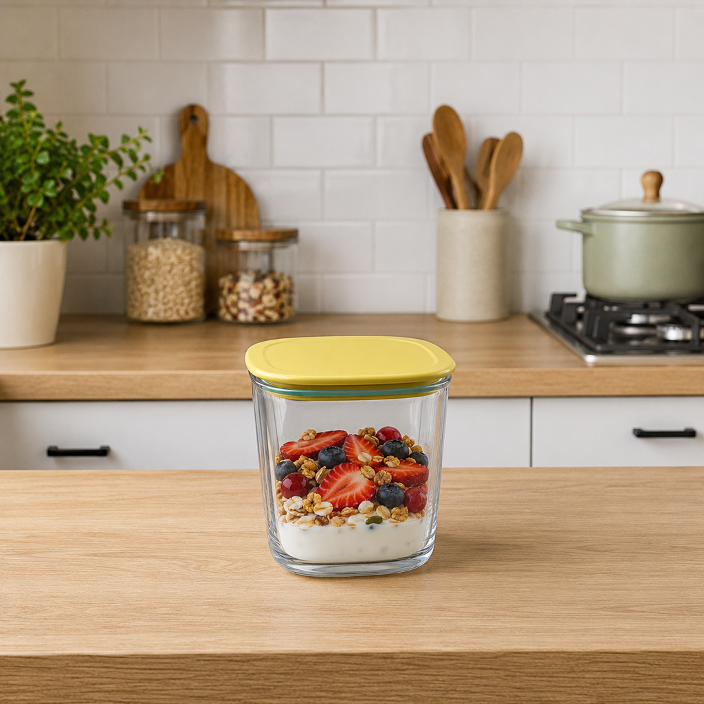 Square Airtight Food Storage Container with Yellow Lid - 500ml (YM2136)