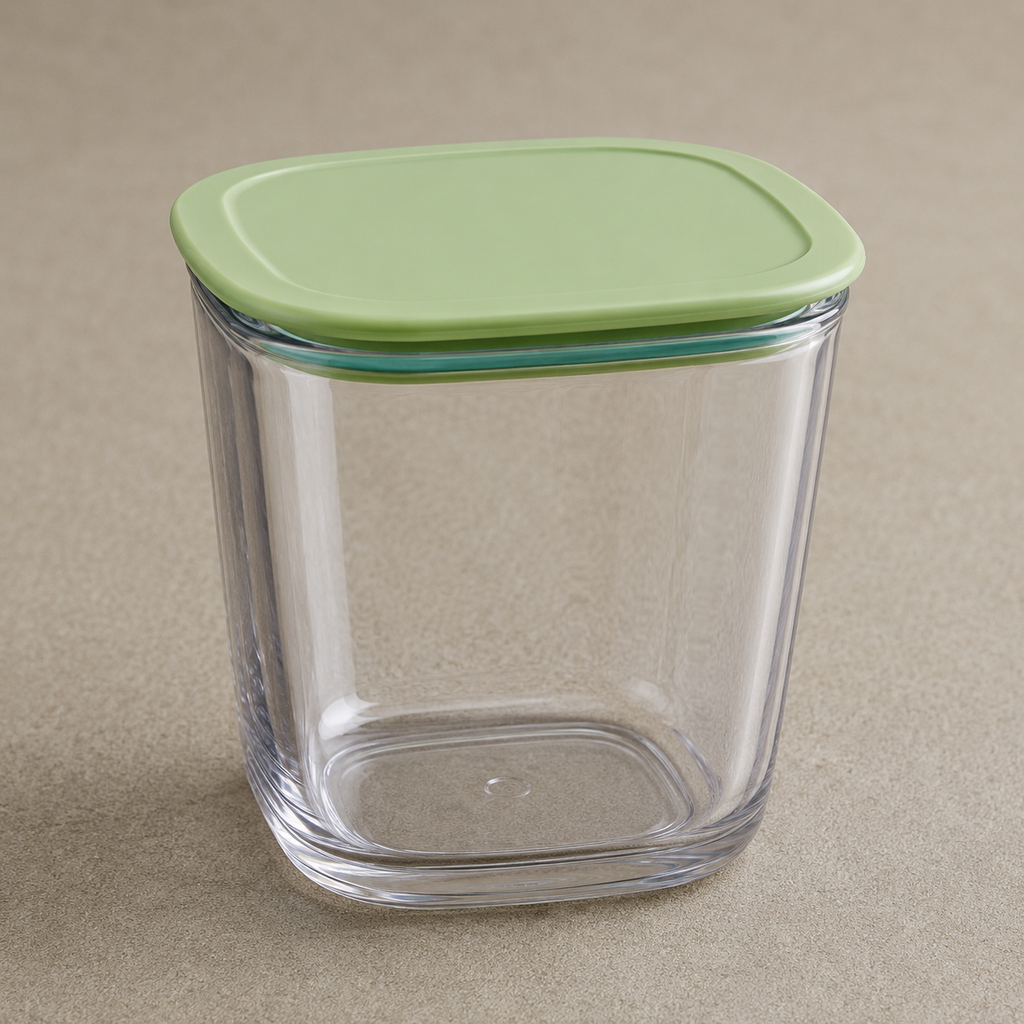 Square Airtight Food Storage Container with Green Lid (YM2136)