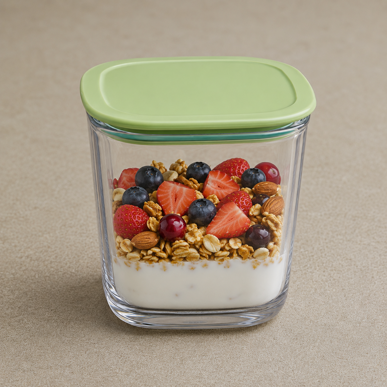 Square Airtight Food Storage Container with Green Lid (YM2136)