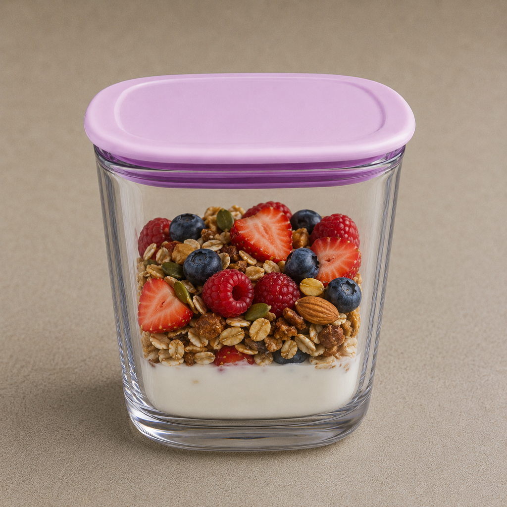 Square Airtight Food Storage Container with Pink Lid (YM2136)