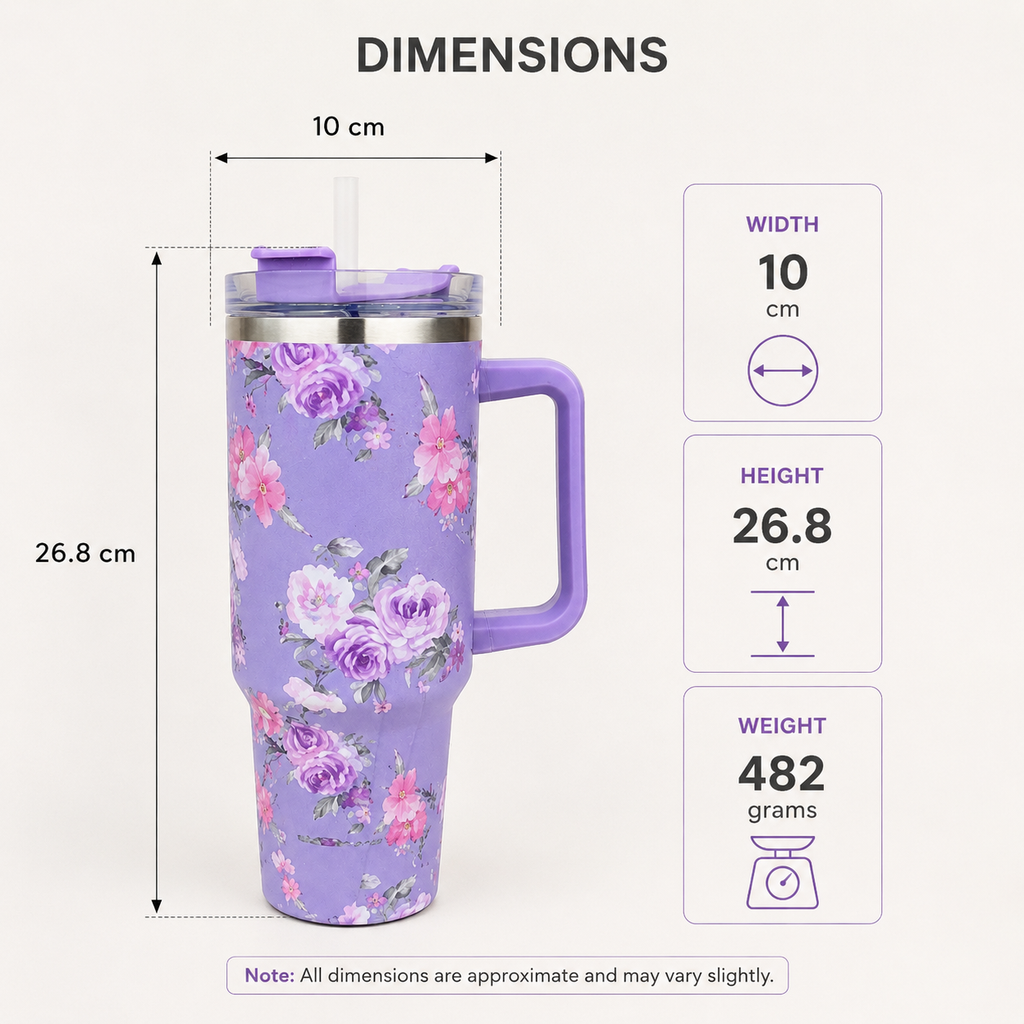Purple Floral Insulated Tumbler with Handle & Straw (YM2151)