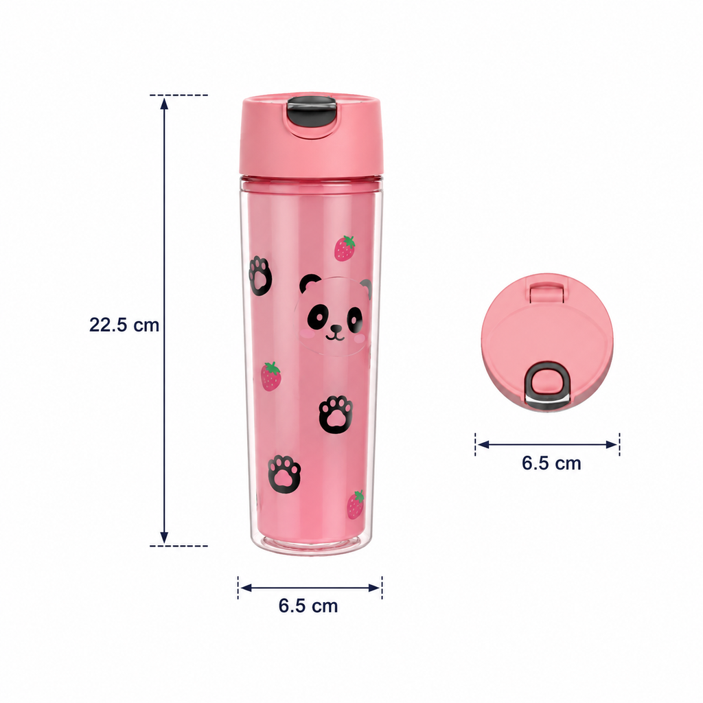 Pink Plastic Water Bottle with Fun Graphic Print (YM636)
