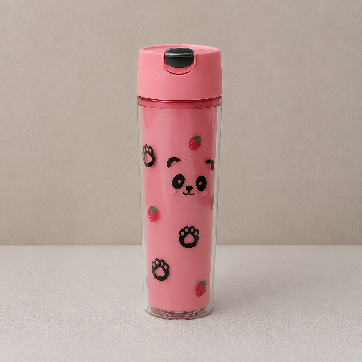 Pink Plastic Water Bottle with Fun Graphic Print (YM636)