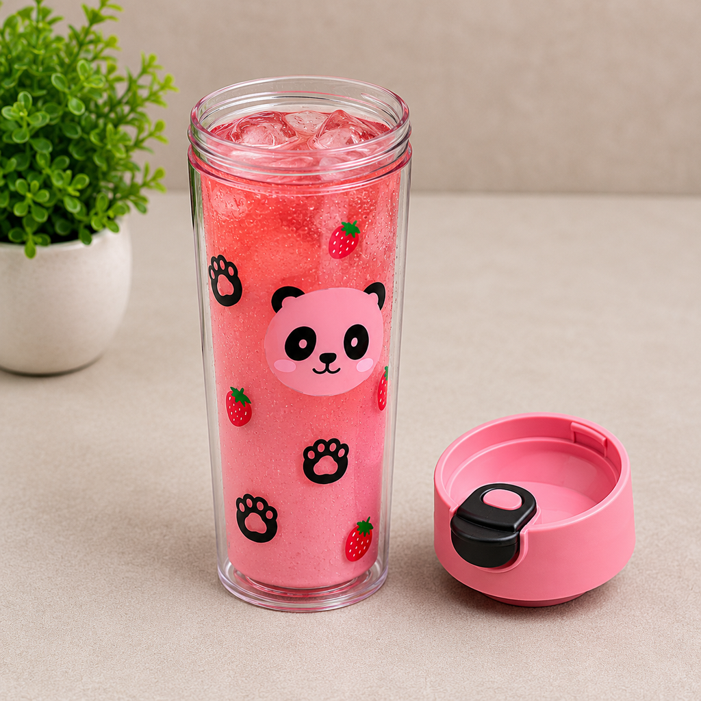 Pink Plastic Water Bottle with Fun Graphic Print (YM636)