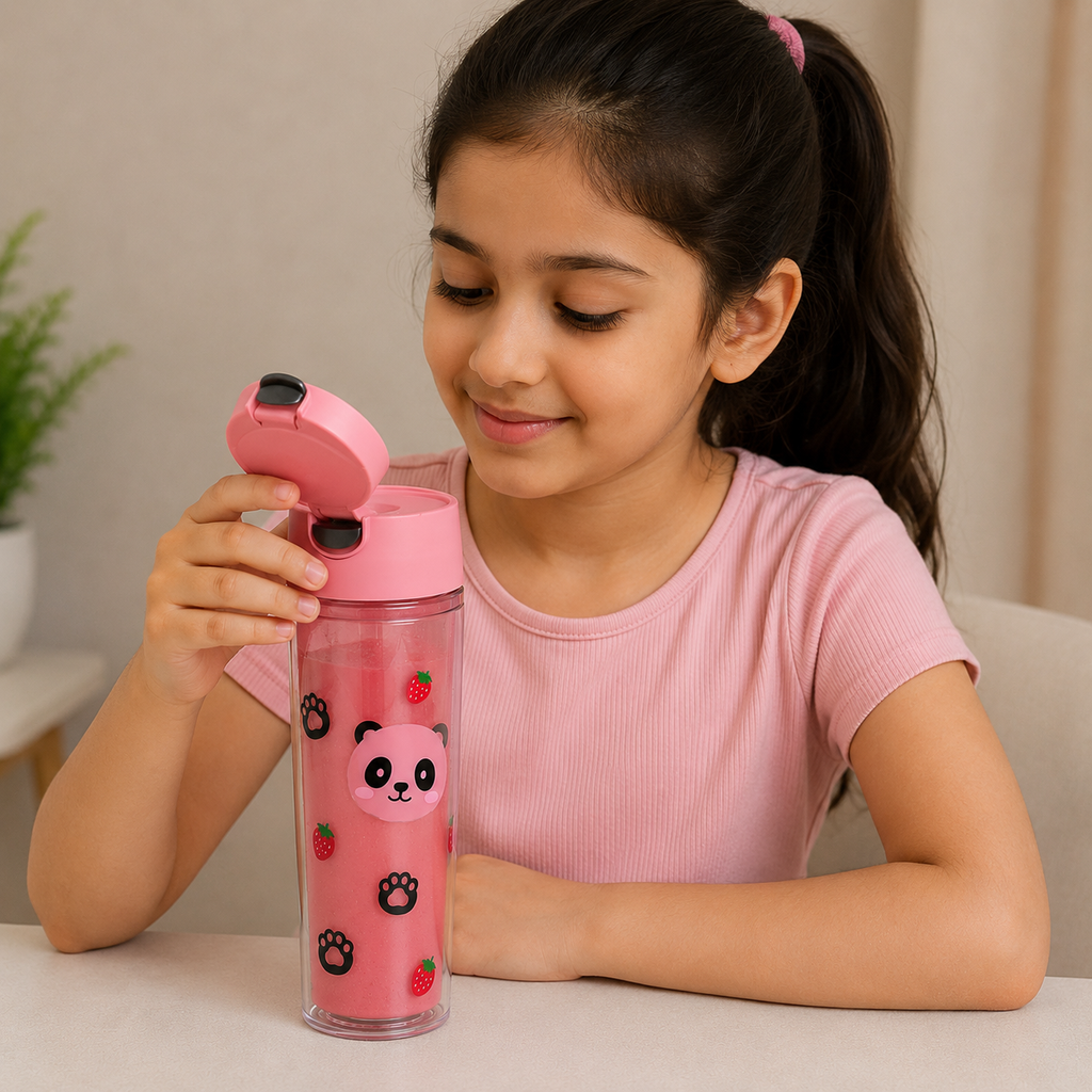Pink Plastic Water Bottle with Fun Graphic Print (YM636)