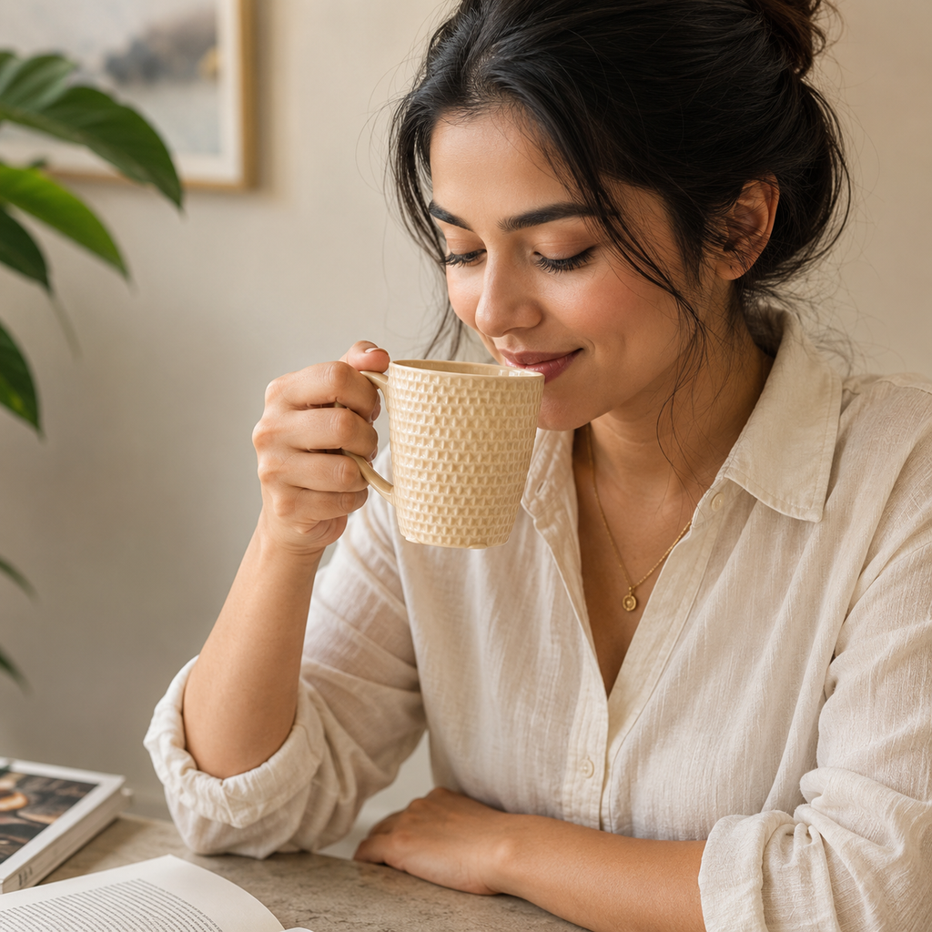Textured Cream Ceramic Coffee Mug(YM781)