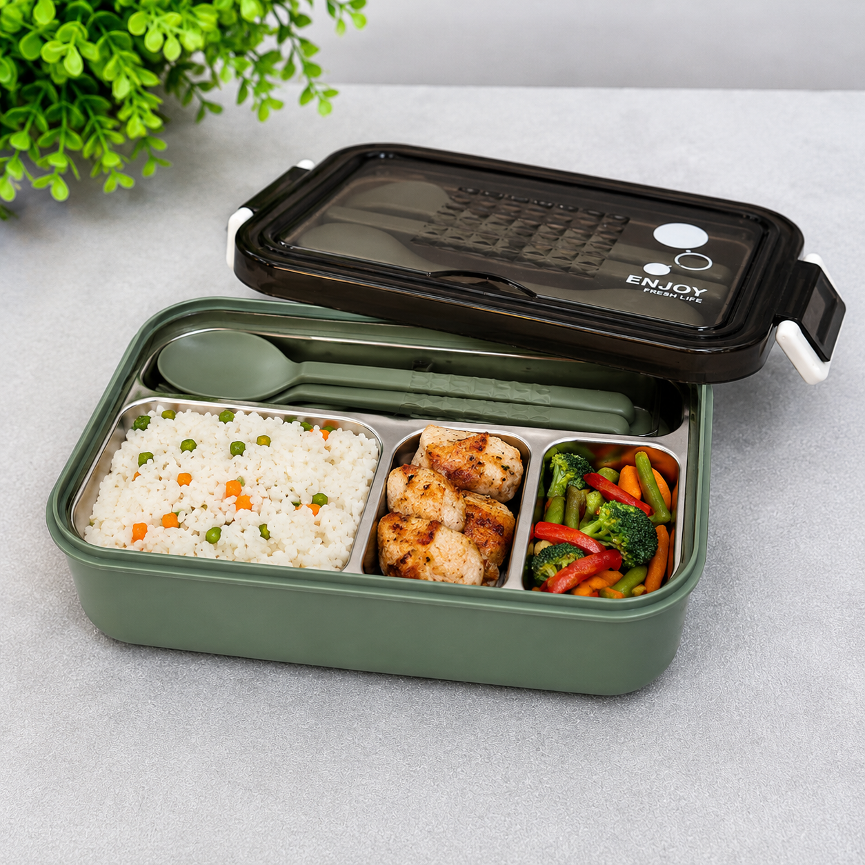 Green Kids Lunch Box for School and Travel (YM691)