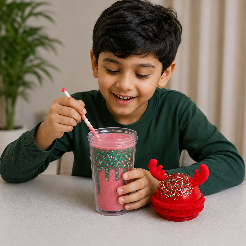 Red Plastic Sipper Bottle with Fun Dessert Lid (YM650)