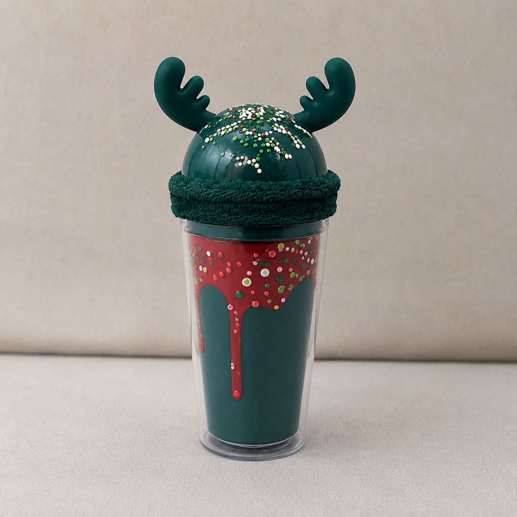 Green Plastic Sipper Bottle with Fun Dessert Lid (YM650)
