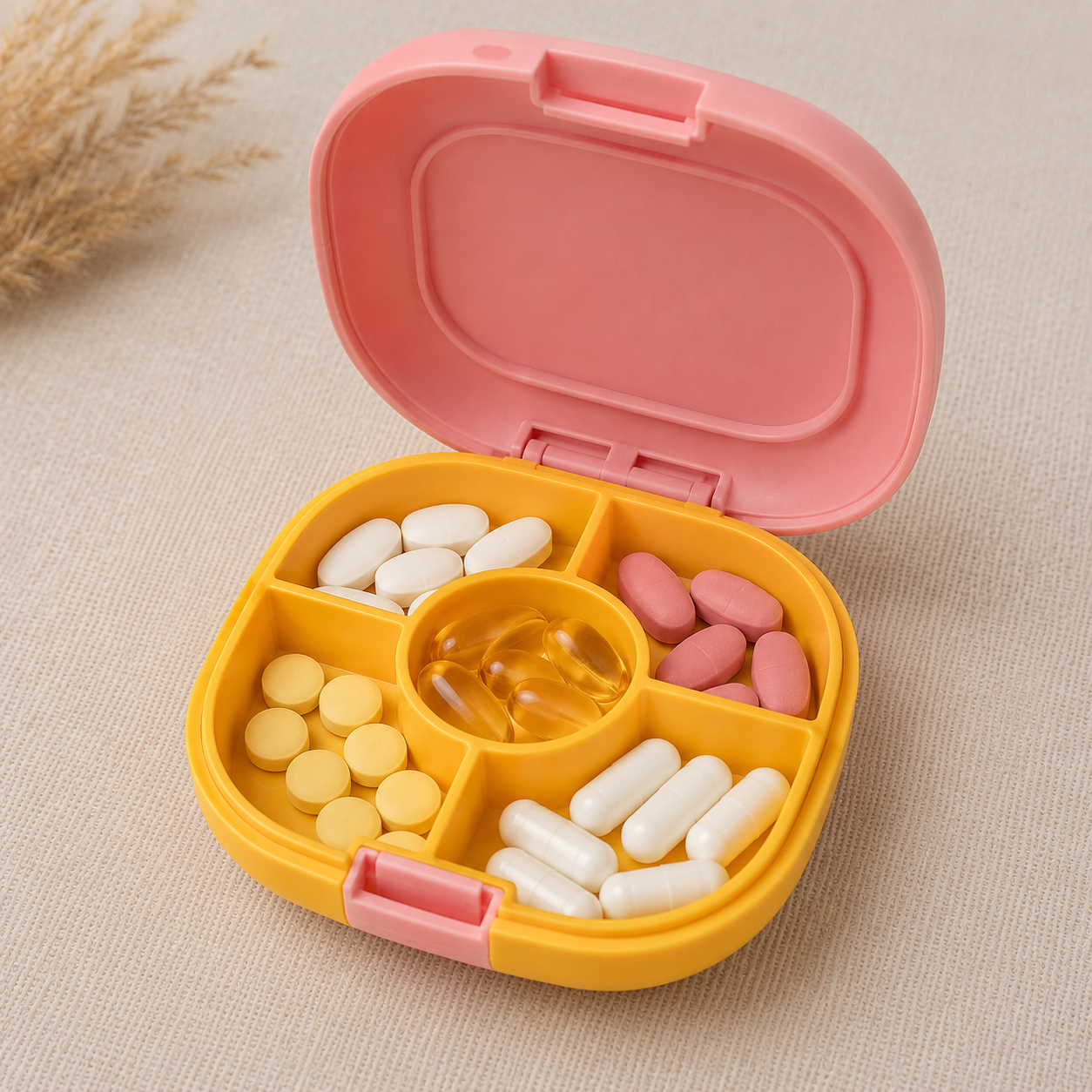 Portable Weekly Pill Organizer Box - Pink(YM2139)