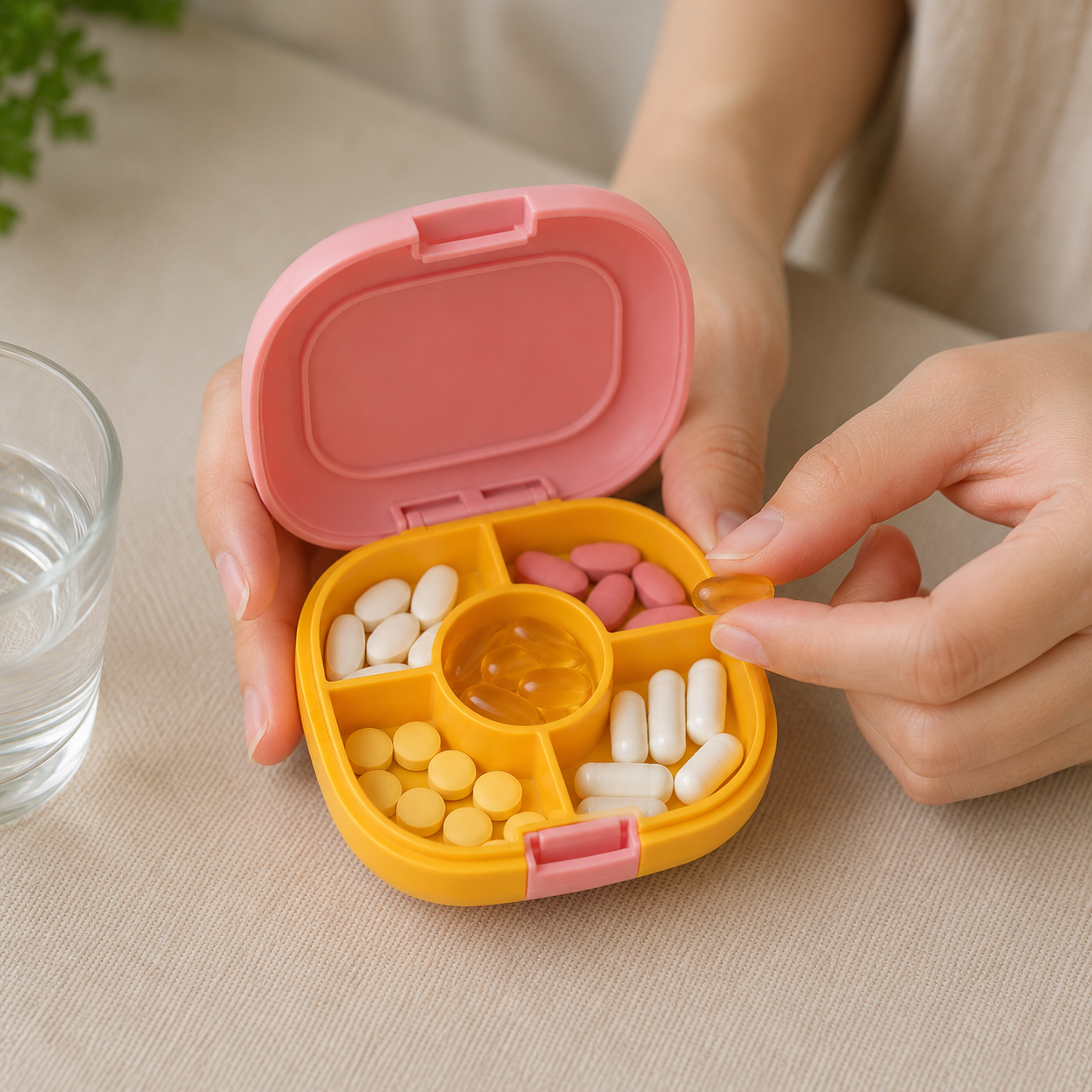 Portable Weekly Pill Organizer Box - Pink(YM2139)