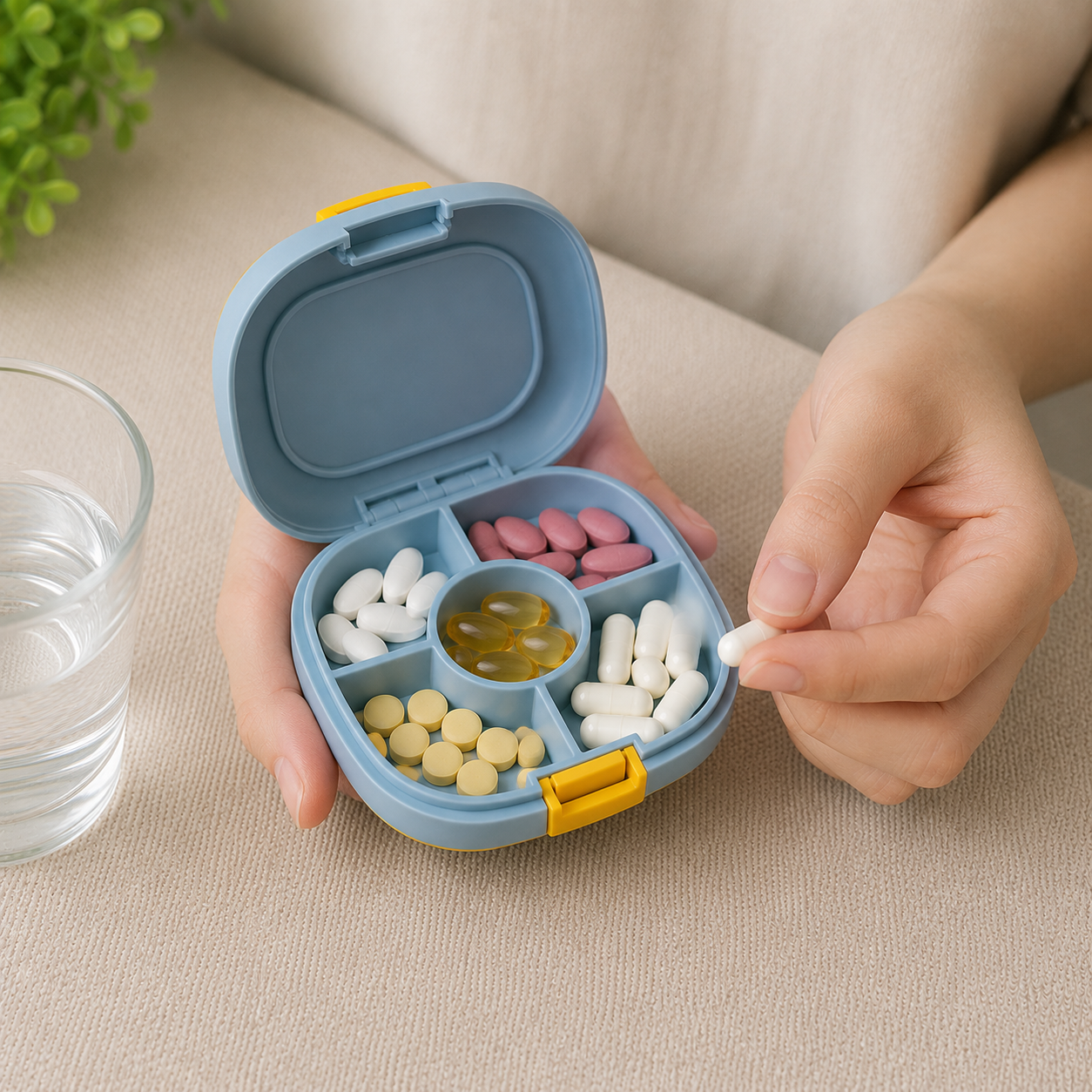 Portable Weekly Pill Organizer Box - Blue(YM2139)