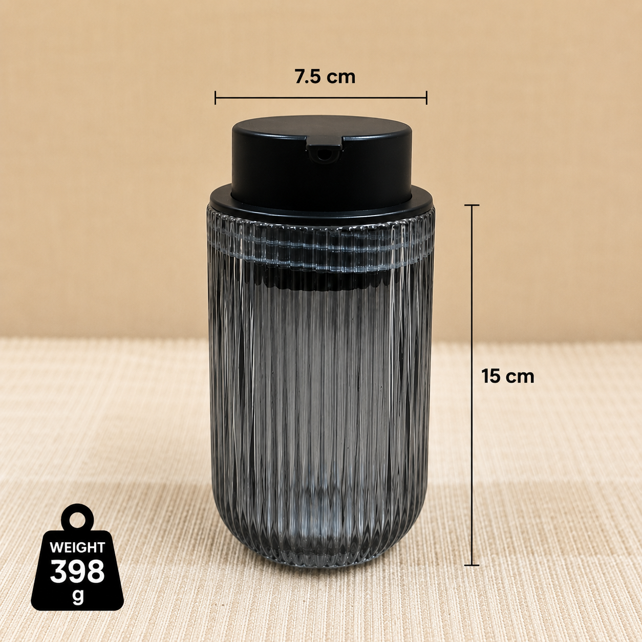 Ribbed Glass Soap Dispenser with Black Pump(YM2564)