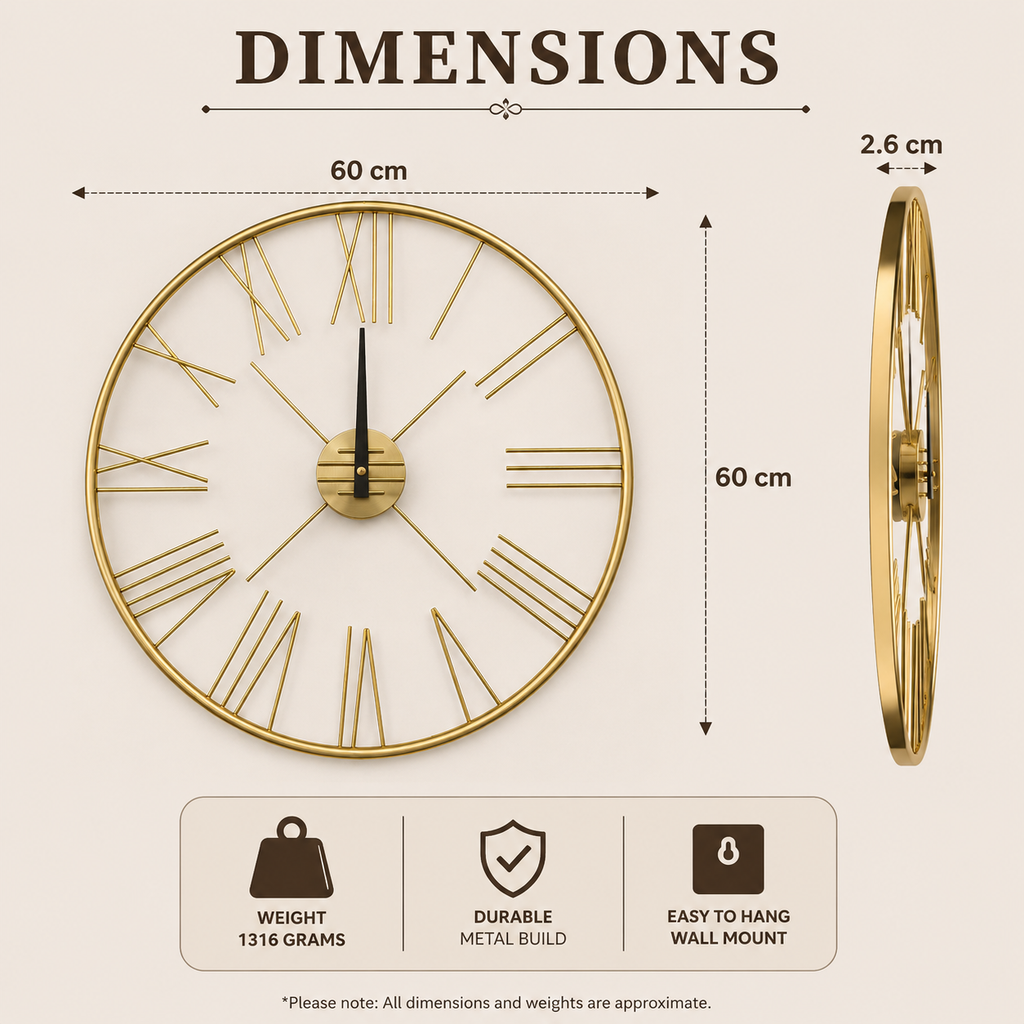 Gold Metal Roman Wall Clock (YM1094)