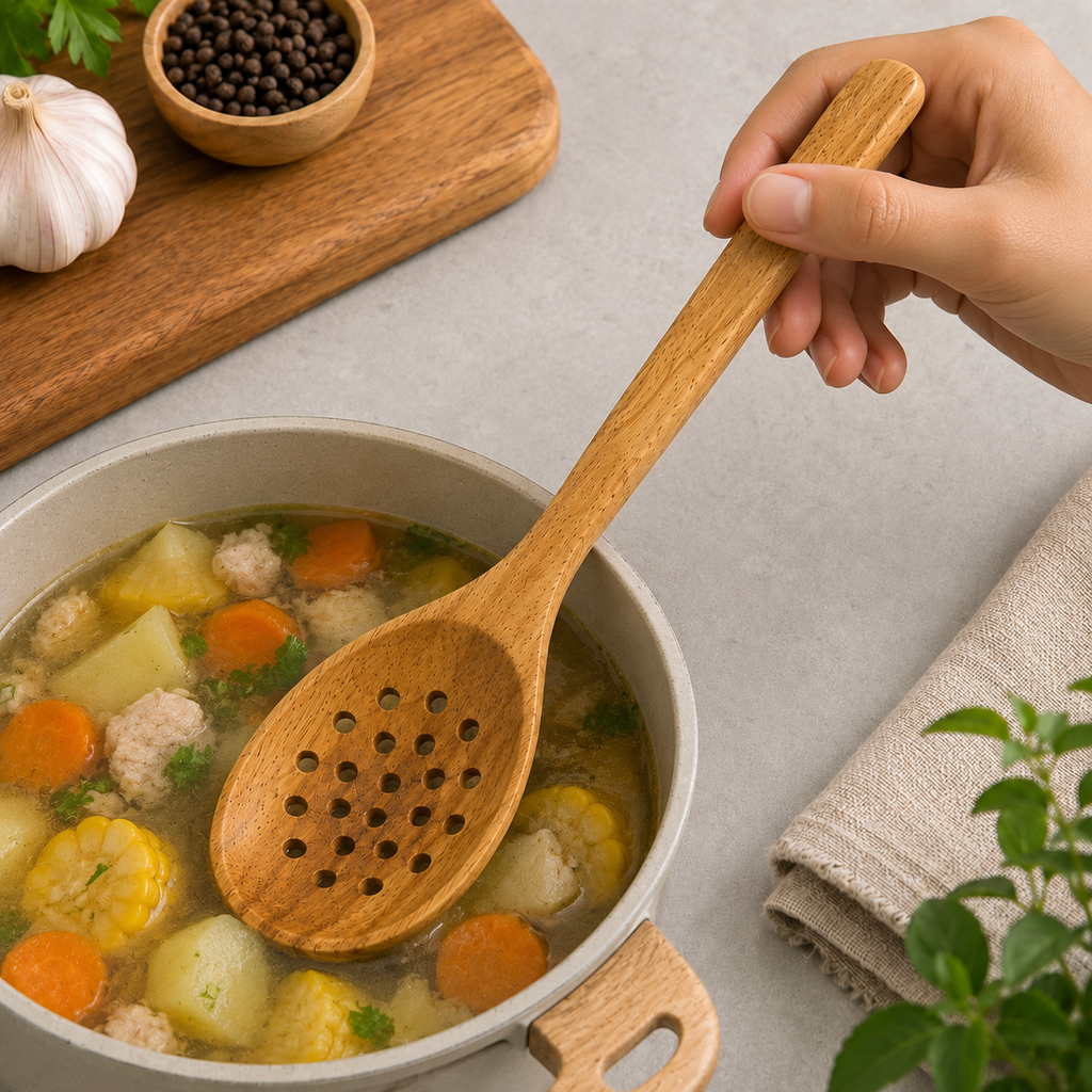 Wooden Spatula With Holes (YM1661)