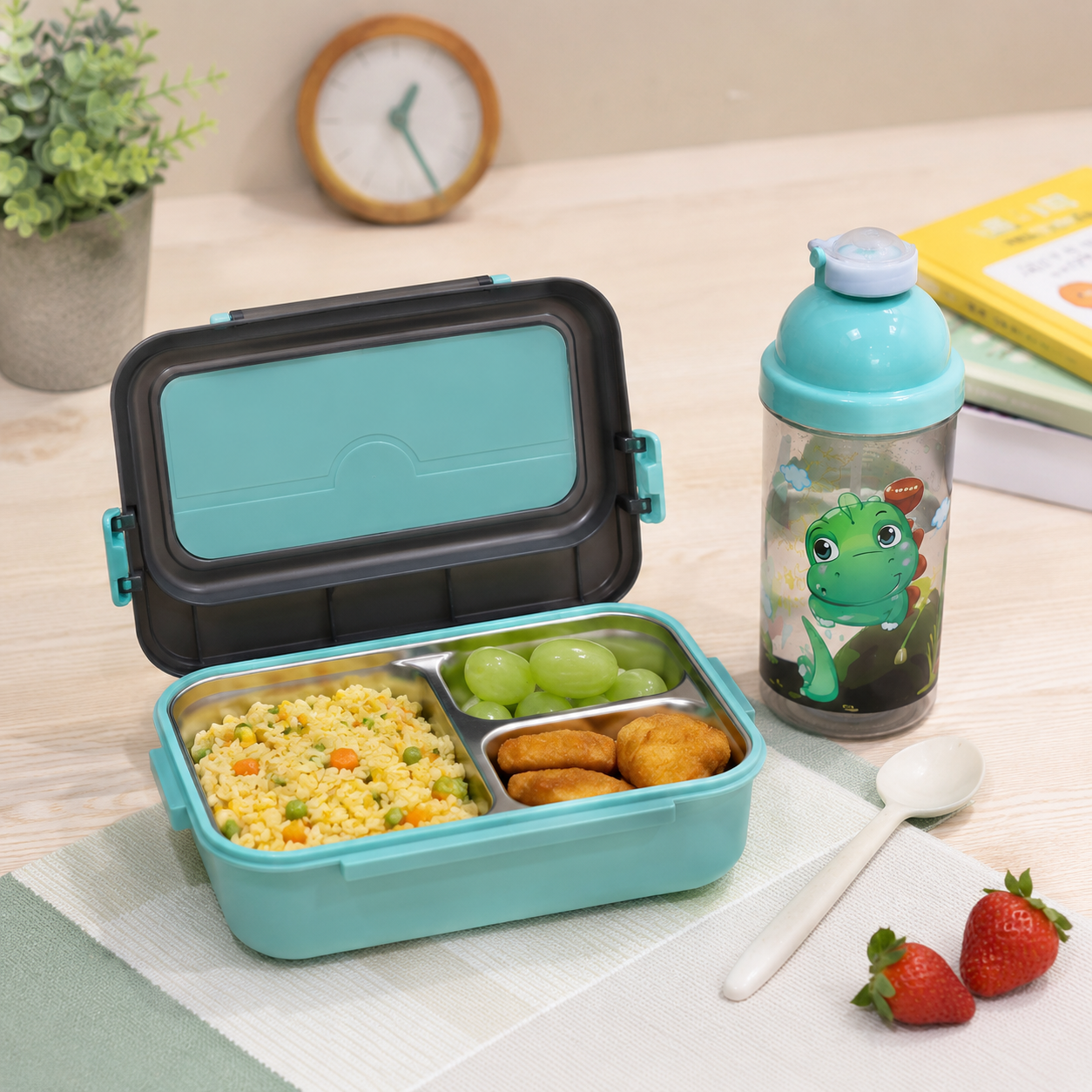Kids 2-Piece Green Lunch Box & Water Bottle Set (YM704)