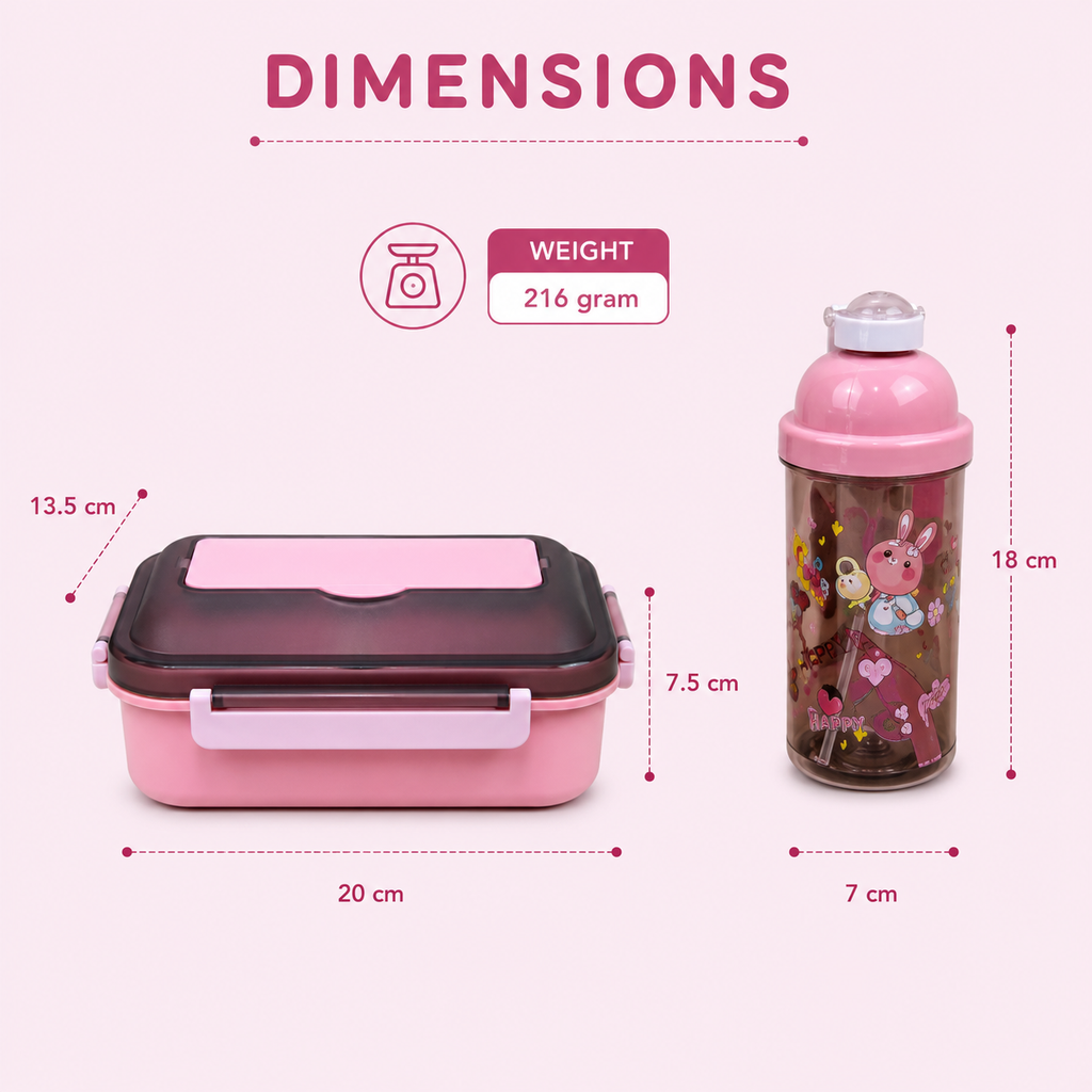 Kids 2-Piece Pink Lunch Box & Water Bottle Set (YM704)